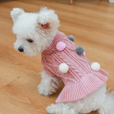 Lovely Pet Dogs Winter Clothes Knitted Pink Color Sweaters for Cats Soft Ball Decorate Solid Xs Xl Princess Girl Dog Hoodies