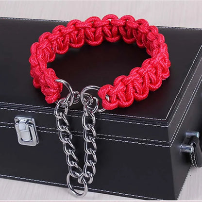 Wide Dog Collar Strong Nylon Rope Woven Limited Slip P Chain Collar for Medium Large Dogs German Shepherd Pit Bull Rottweiler