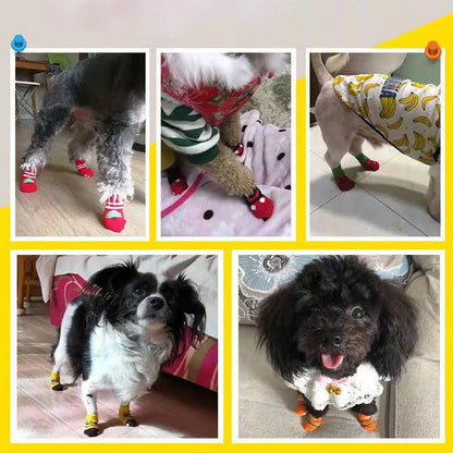 4Pcs Fashion Soft Puppy Dog Pet Knits Socks Cute Cartoon Anti Slip Skid Socks For Small Dogs Breathable Pet Products