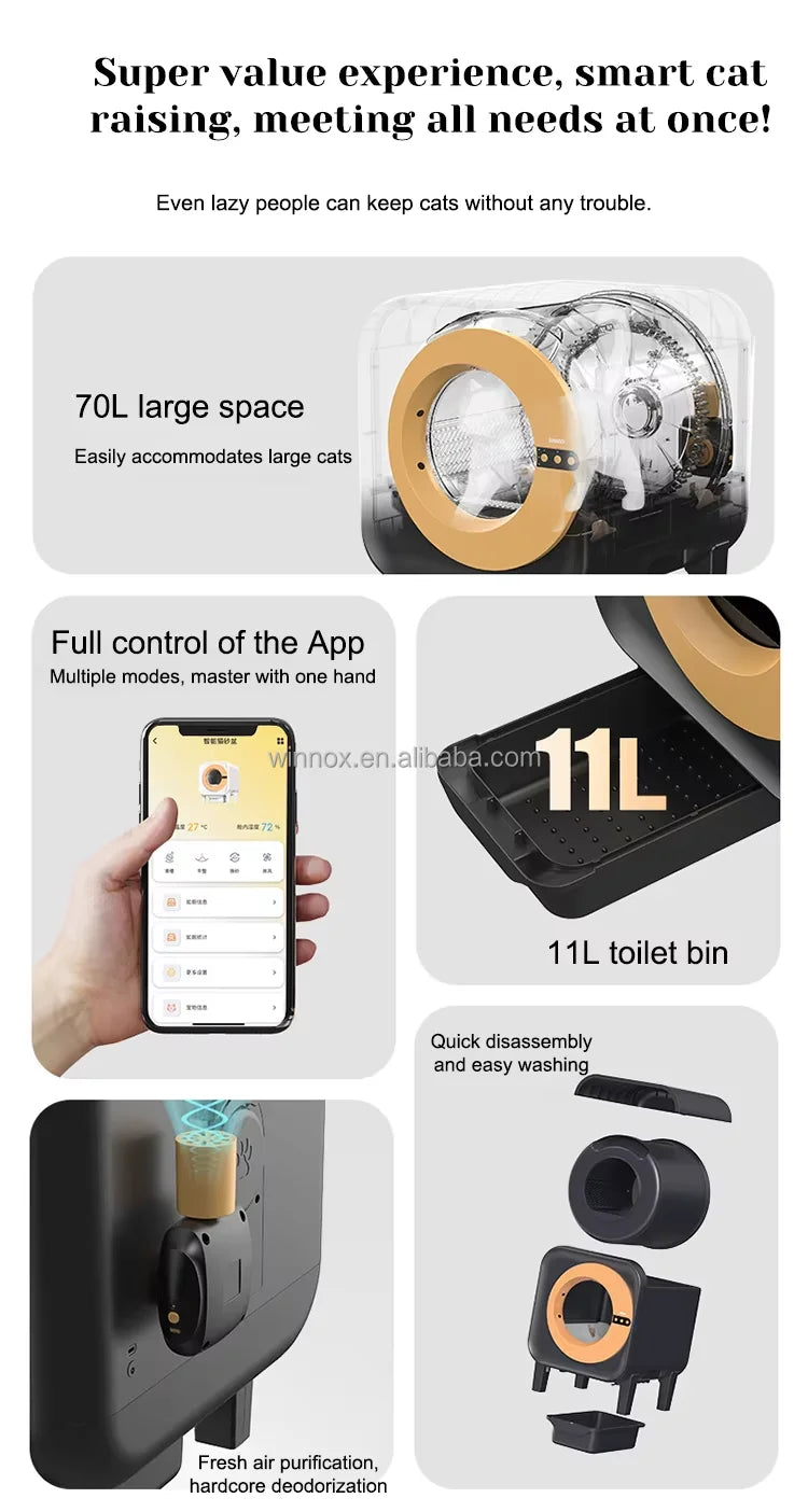 Mascotas accesorios Extra Large Smart Cat toilet Low Noise Automatic Cleaning Cat Litter Box with App Remote Control