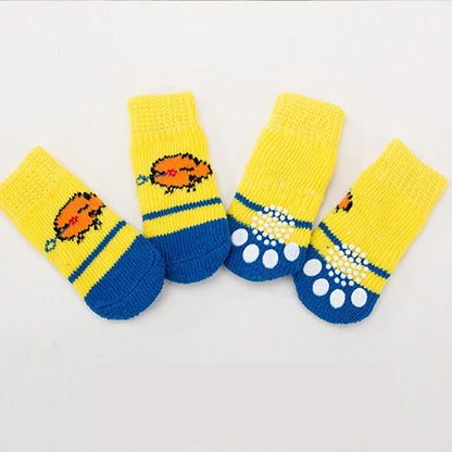 4pcs/Set Printed Pet Dog Socks High Elasticity Small Big Puppy Chihuahua Thick Paw Protector Winter Warm Booties Pet Accessories