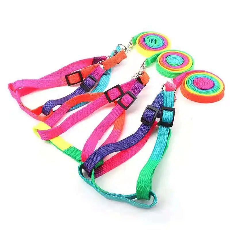 120cm Nylon Rainbow Pet Dog Collar Harness Leash Soft Walking Harness Lead Colorful and Durable Traction Ropes All Seasons