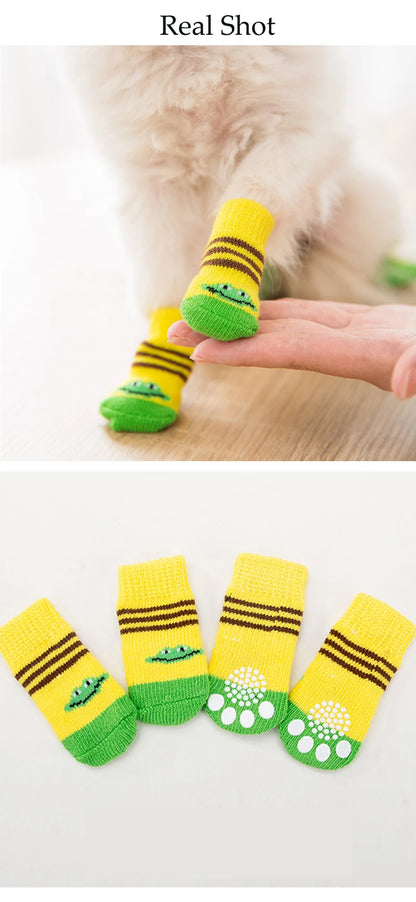 4pcs/Set Printed Pet Dog Socks High Elasticity Small Big Puppy Chihuahua Thick Paw Protector Winter Warm Booties Pet Accessories
