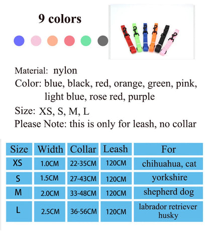 Durable 120cm Dog Leashes Classic Multi Color Harness for Pets Walking Running Collar Puppy Chain Yorkshire Husky Dog Supplies