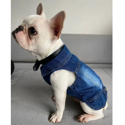 Wholesale Dog Jeans Jacket Denim Vest Coat Sleeveless Design Spring Autumn Clothes for Small Medium Dogs Bulldog York Costume