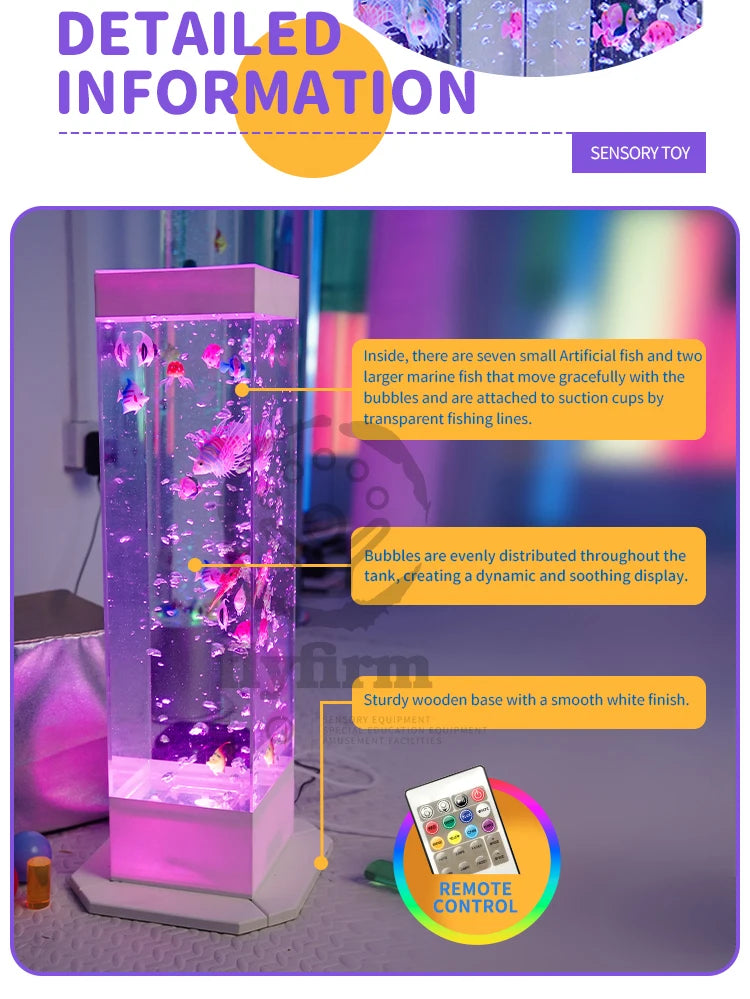 Flyfirm Sensory LED Aquarium with Bubbles and 12 Artificial Fish Ideal for Mood Lighting, Autism, and ADHD Sensory Therapy