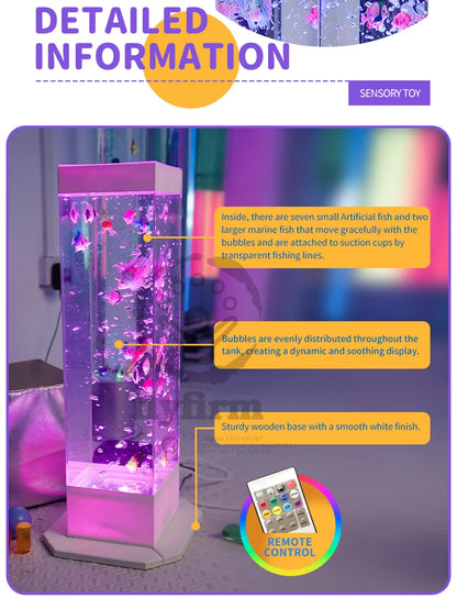 Flyfirm Sensory LED Aquarium with Bubbles and 12 Artificial Fish Ideal for Mood Lighting, Autism, and ADHD Sensory Therapy