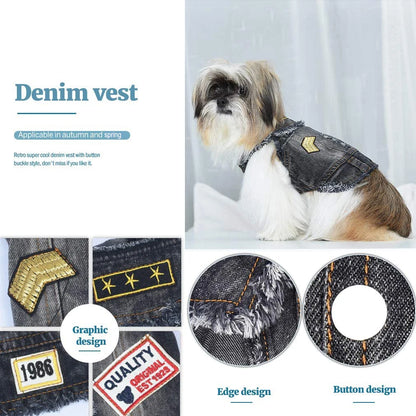 Classic Dog Denim Jacket Spring Autumn Pet Clothes for Small Medium Dogs Beagle Bulldog Lapel Vest Dark Washed Jeans Coat