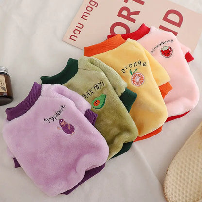 Soft Warm Velvet Dog Hoodies Puppy Winter Coat Strawberry Avocado Dog Clothes for Small Dogs Cold Weather Pullover Pet Apparel