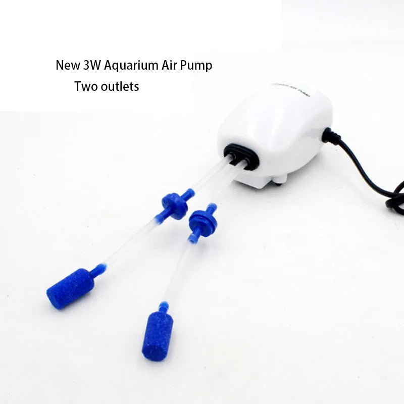 3W Ultra Low Noise Aquarium Air Pump Fish Tank Mini Air Compressor Oxygen Pump Fish Tank Aquarium Oxygen Pump Two Outlets