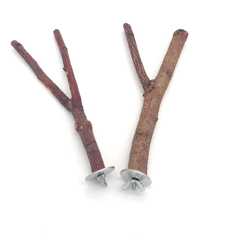 Natural Wood Pet Parrot Raw Wood Fork Tree Branch Stand Rack Squirrel Bird Hamster Branch Perches Chew Bite Toys Stick Supplies