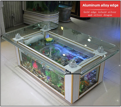 Wholesale aquarium  tank living room sofa table top ultra white curling coffee table ecological glass fish tank