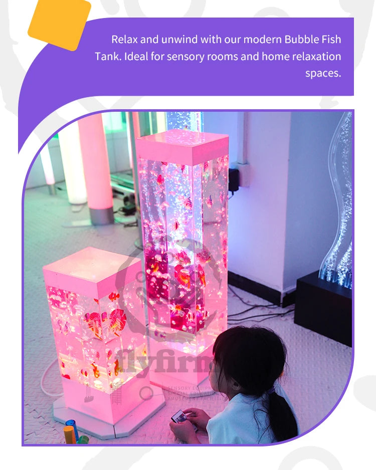 Flyfirm Sensory LED Aquarium with Bubbles and 12 Artificial Fish Ideal for Mood Lighting, Autism, and ADHD Sensory Therapy