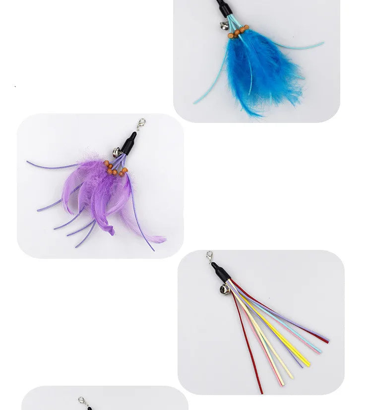 Interactive Cat Feather Toy Feather Teaser Stick Wand Pet Retractable Feather Bell Refill Replacement Catcher Product for Kitten