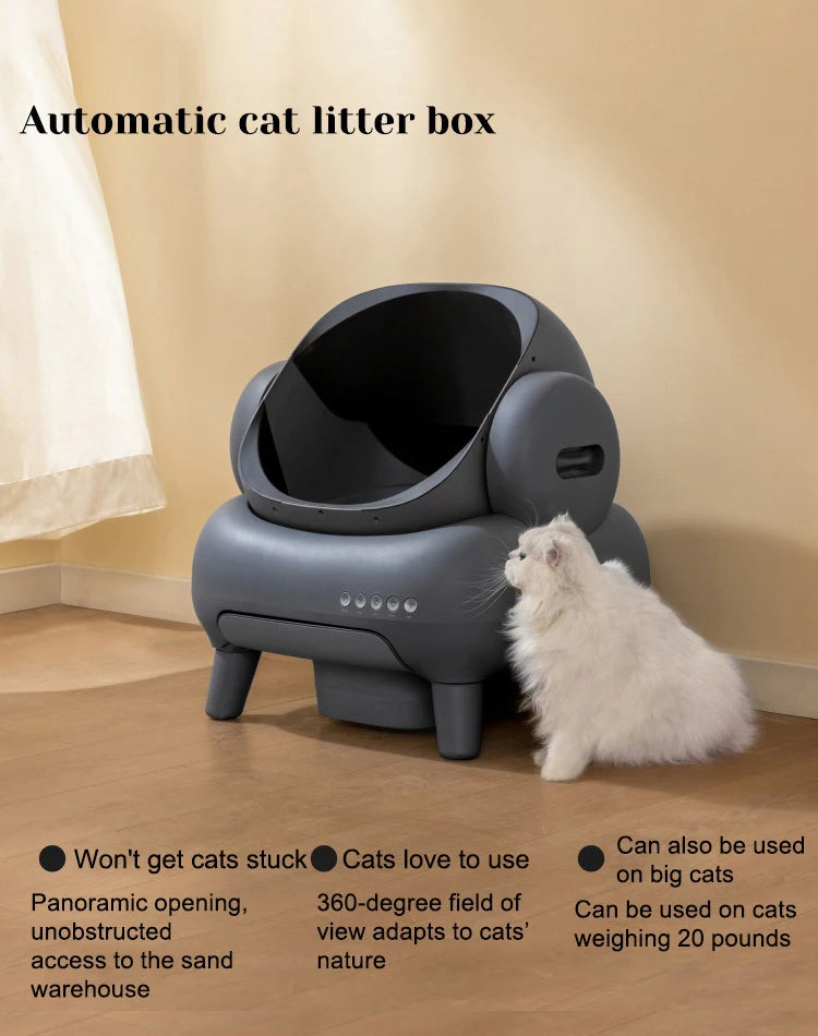 AMZ Hot Sale APP Controlled Open Top Automatic Smart Toilet Odor-Free Plastic Litter Box for Large Cats Kitten Toilet Robot
