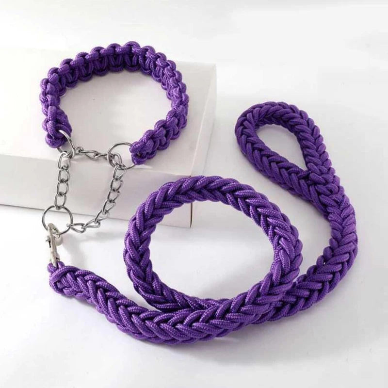 Heavy Duty Pet Dog Collar Leash Set Adjustable Obedience P Chain Collar Nylon Dog Leash Strap Lead Rope for Medium Large Dogs