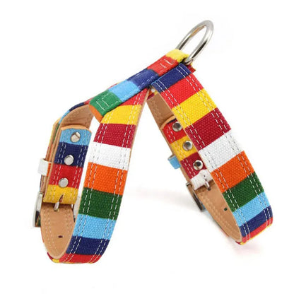 Rainbow Color Pet Dogs Collar Harness Set 120cm Puppy Leash Outdoor Walking Exercise Dogs Supplies PU Anti-Escape Cat Collars