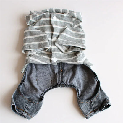 Spring Pet Dog Jumpsuit Denim Overalls for Dogs Plaid Jeans Jacket Pants Suit Onesies Small Dog Clothes Yorkie Chihuahua Apparel