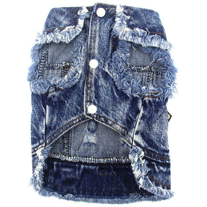 Classic Dog Denim Jacket Spring Autumn Pet Clothes for Small Medium Dogs Beagle Bulldog Lapel Vest Dark Washed Jeans Coat