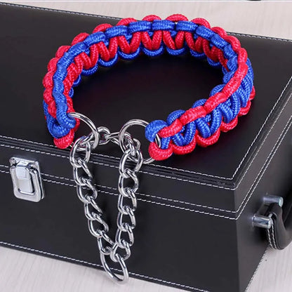 Wide Dog Collar Strong Nylon Rope Woven Limited Slip P Chain Collar for Medium Large Dogs German Shepherd Pit Bull Rottweiler
