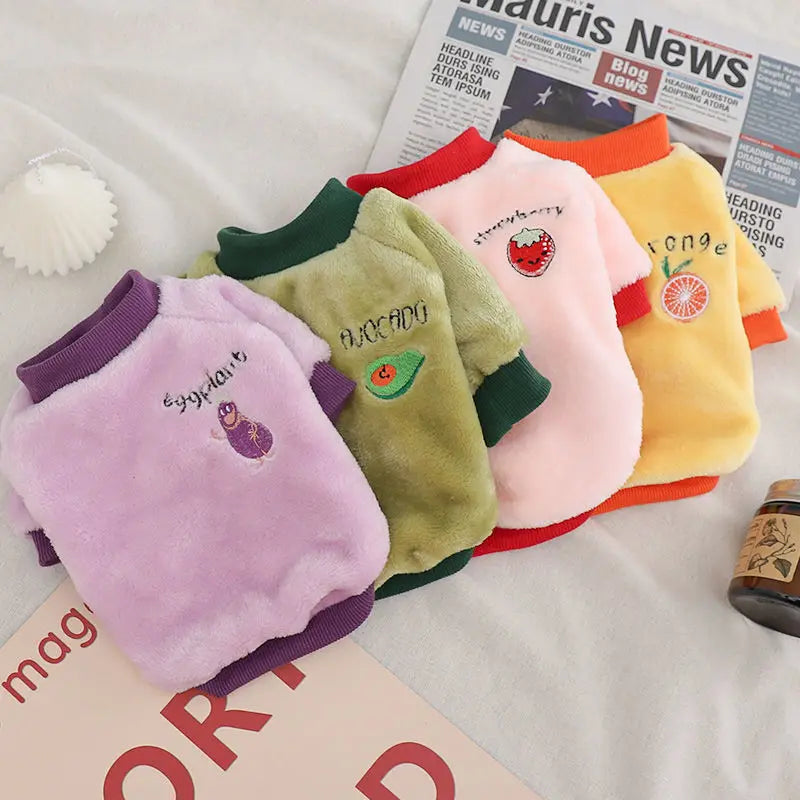 Soft Warm Velvet Dog Hoodies Puppy Winter Coat Strawberry Avocado Dog Clothes for Small Dogs Cold Weather Pullover Pet Apparel