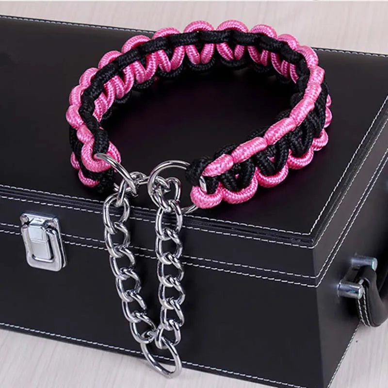 Wide Dog Collar Strong Nylon Rope Woven Limited Slip P Chain Collar for Medium Large Dogs German Shepherd Pit Bull Rottweiler
