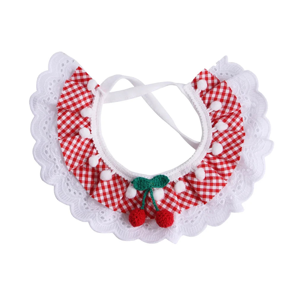 Romantic Lace Pet Dog Collar Bib Pearl Flower Princess Puppy Collar Necklace Candy Color Elastic Lace-Up Cat Bandana Accessories