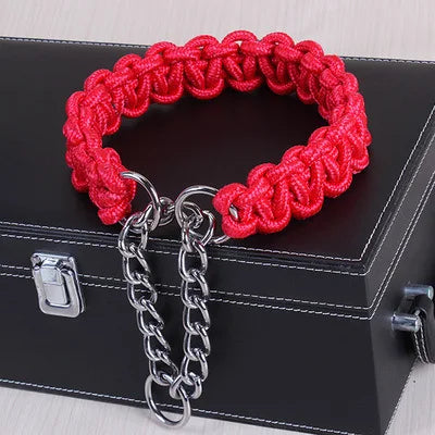 Wide Dog Collar Strong Nylon Rope Woven Limited Slip P Chain Collar for Medium Large Dogs German Shepherd Pit Bull Rottweiler