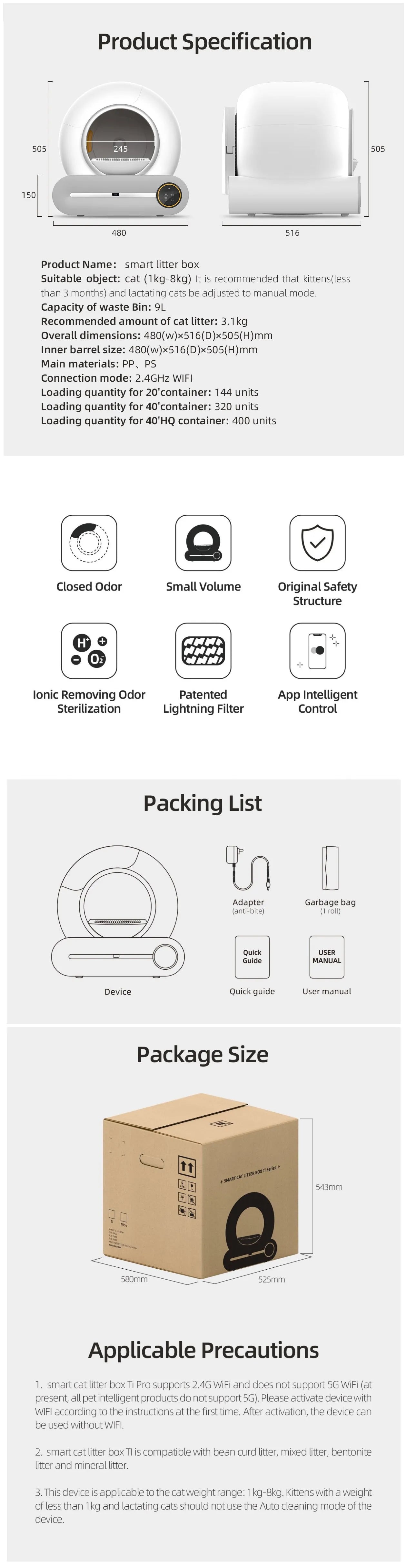 New  Large Space Comfortable Auto Shovel Cat Litter Tray Box Automatic Cleaning Light Indicating UV Disinfecting Cat Toilet
