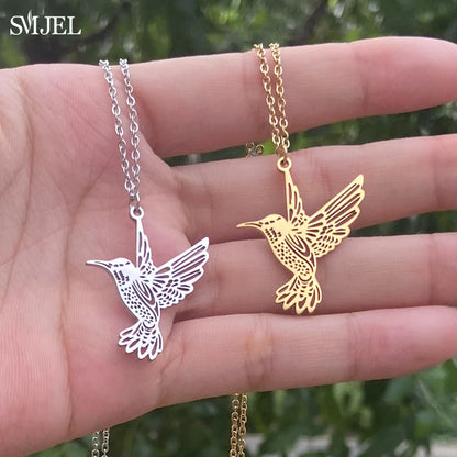 SMJEL Wild Animal Necklace Stainless Steel Hummingbird Necklaces & Pendants Cute Eagle Phoenix Swallow Birds Necklace collares