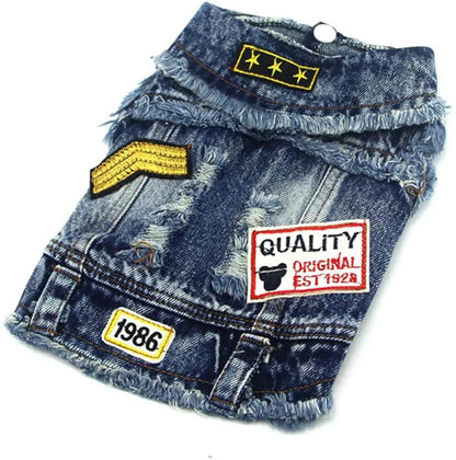 Classic Dog Denim Jacket Spring Autumn Pet Clothes for Small Medium Dogs Beagle Bulldog Lapel Vest Dark Washed Jeans Coat