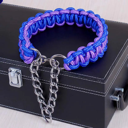 Wide Dog Collar Strong Nylon Rope Woven Limited Slip P Chain Collar for Medium Large Dogs German Shepherd Pit Bull Rottweiler