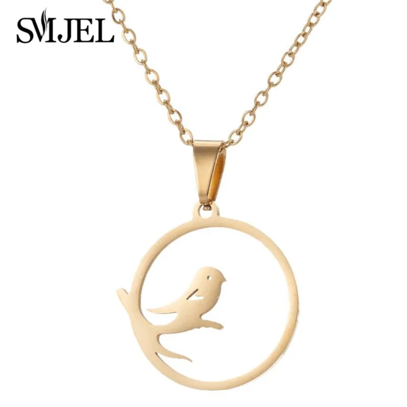 SMJEL Wild Animal Necklace Stainless Steel Hummingbird Necklaces & Pendants Cute Eagle Phoenix Swallow Birds Necklace collares