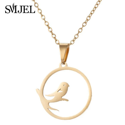 SMJEL Wild Animal Necklace Stainless Steel Hummingbird Necklaces & Pendants Cute Eagle Phoenix Swallow Birds Necklace collares