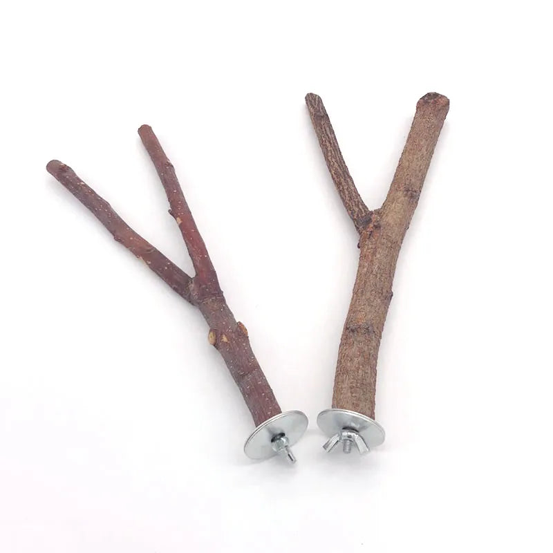 Natural Wood Pet Parrot Raw Wood Fork Tree Branch Stand Rack Squirrel Bird Hamster Branch Perches Chew Bite Toys Stick Supplies