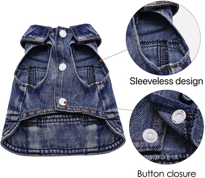 Wholesale Dog Jeans Jacket Denim Vest Coat Sleeveless Design Spring Autumn Clothes for Small Medium Dogs Bulldog York Costume