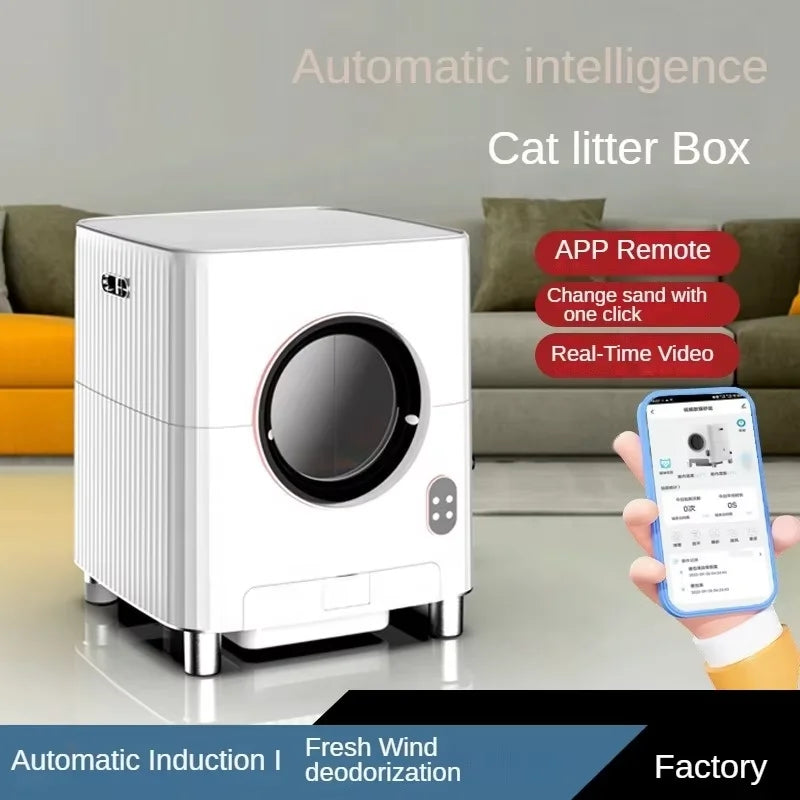 Mascotas accesorios Extra Large Smart Cat toilet Low Noise Automatic Cleaning Cat Litter Box with App Remote Control