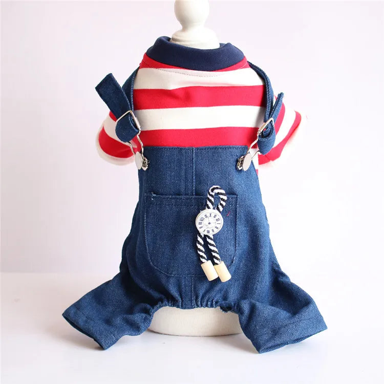 Spring Pet Dog Jumpsuit Denim Overalls for Dogs Plaid Jeans Jacket Pants Suit Onesies Small Dog Clothes Yorkie Chihuahua Apparel