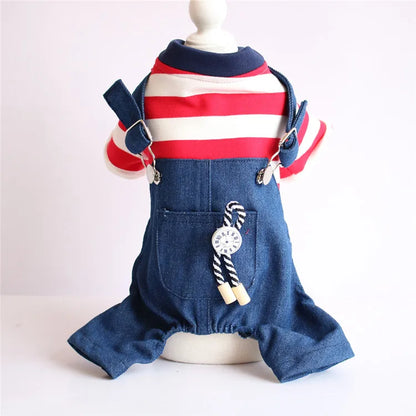 Spring Pet Dog Jumpsuit Denim Overalls for Dogs Plaid Jeans Jacket Pants Suit Onesies Small Dog Clothes Yorkie Chihuahua Apparel