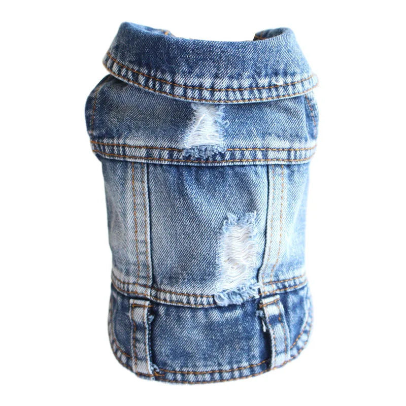 Pet Clothes for Small Medium Dogs Cool Dog Denim Jacket Puppy Sleeveless Dark Washed Jeans Costume Spring Lapel Pet Coat