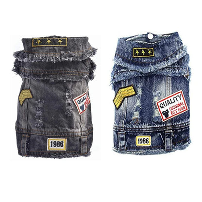 Classic Dog Denim Jacket Spring Autumn Pet Clothes for Small Medium Dogs Beagle Bulldog Lapel Vest Dark Washed Jeans Coat