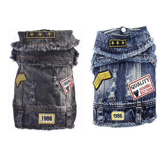 Classic Dog Denim Jacket Spring Autumn Pet Clothes for Small Medium Dogs Beagle Bulldog Lapel Vest Dark Washed Jeans Coat