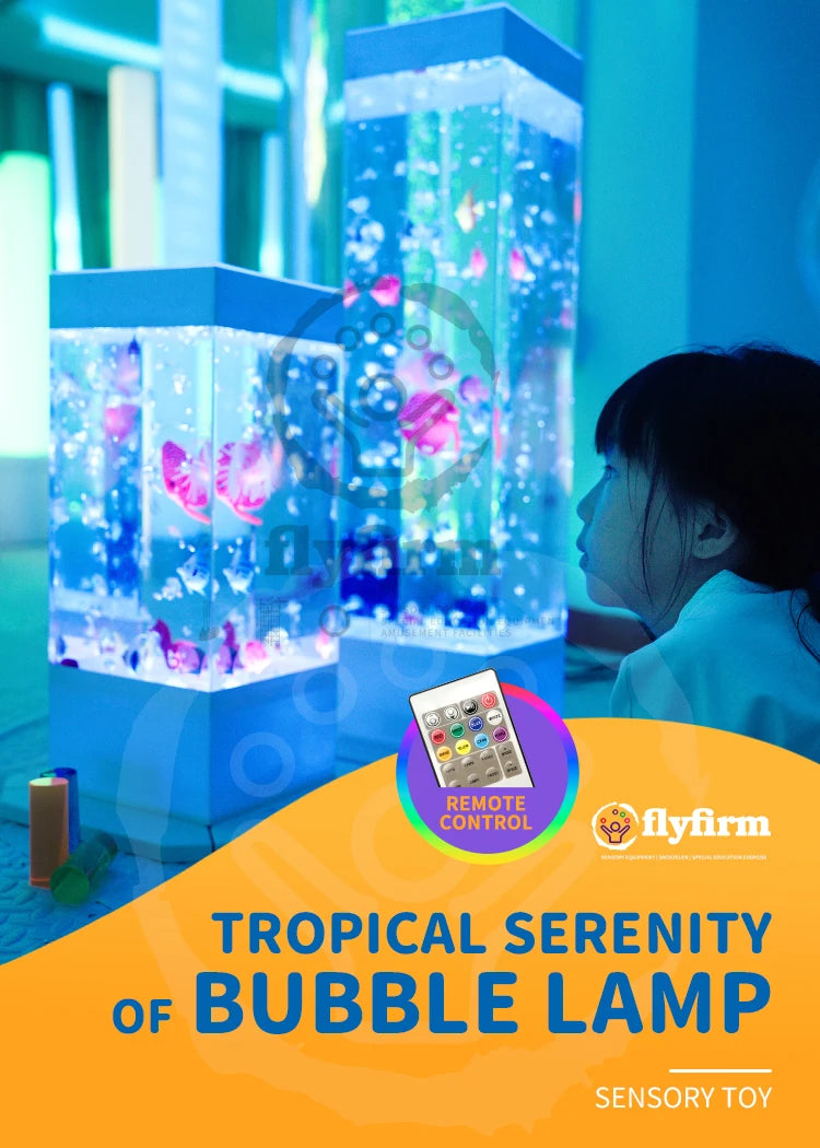 Flyfirm 32 Inch 8-Color Changing Sensory Bubble Aquarium with LED Lights 12 Floating Fish, Perfect for Autism,Anxiety Therapy