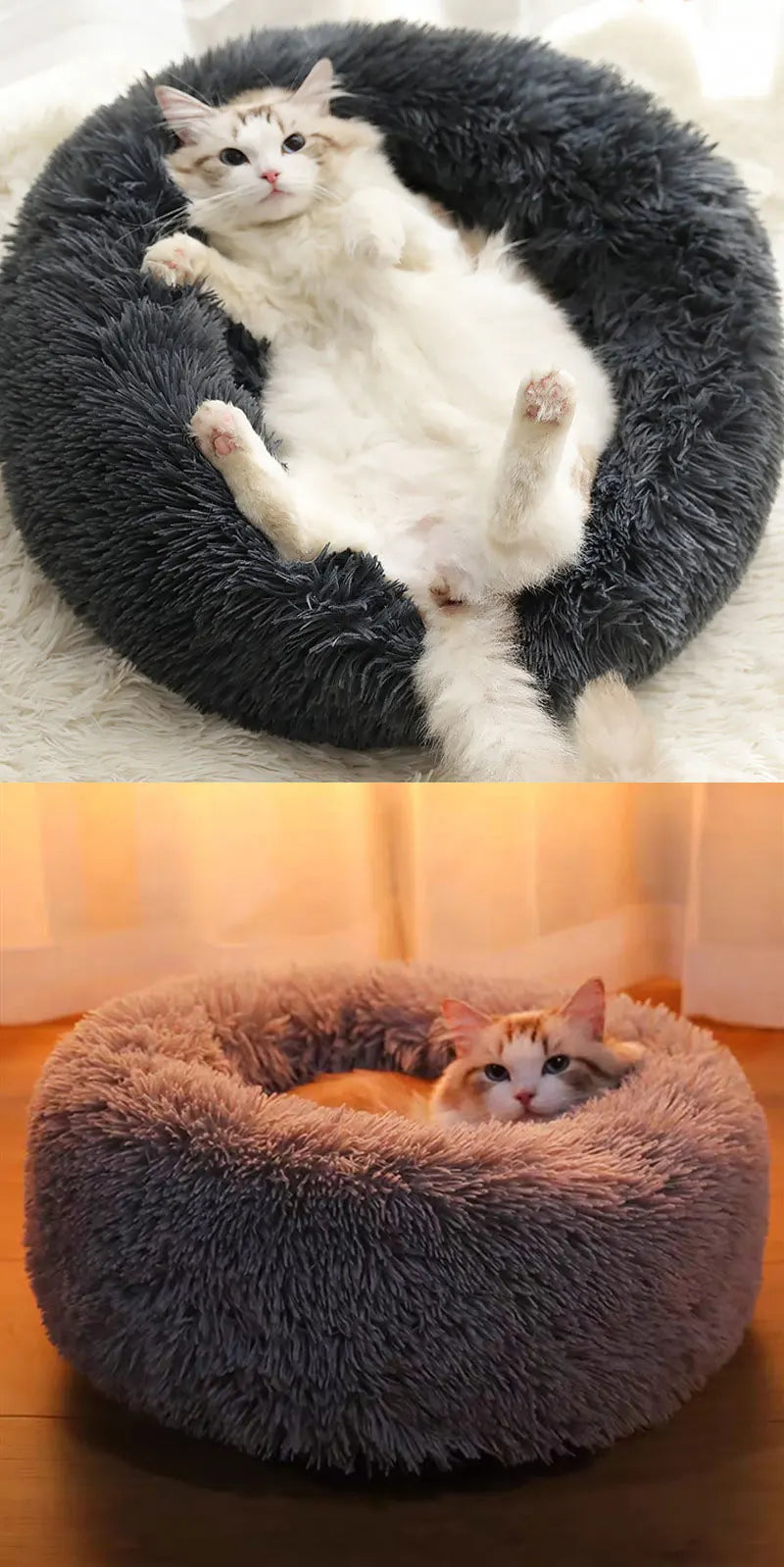 Brand New Round Shape Soft Houses for Cats Deep Sleeping Long Plush Puppy Lounger Pet Mat Small Dog Cushion Kitten Sofa Bed