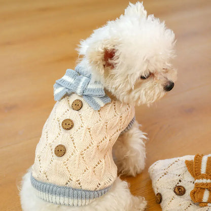 Classic Dog Winter Sweater with Tie Thick Weaving Warm Pet Cat Clothing Lovely Princess New Year Coat Christmas Dog Clothes