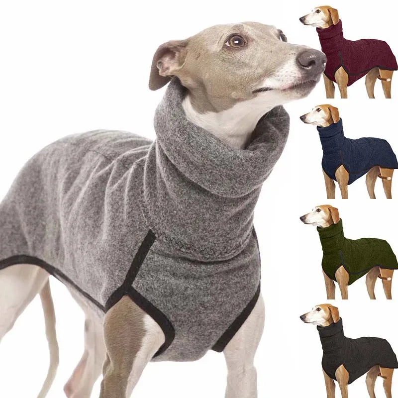 Greyhound Large Dog Clothes Autumn Turtleneck Shirt Whip Hound Stretch Fleece Vest Pet Pullover Coat for Small Medium Big Dogs