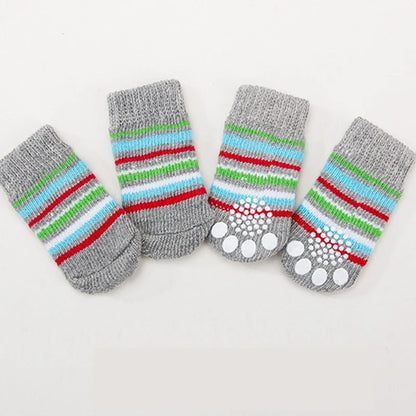 4pcs/Set Printed Pet Dog Socks High Elasticity Small Big Puppy Chihuahua Thick Paw Protector Winter Warm Booties Pet Accessories