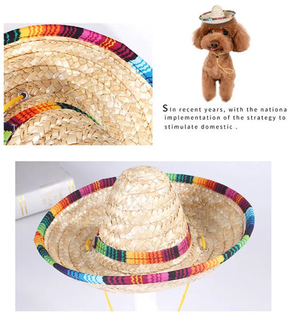Chinese Tradition Straw Hats for Dogs  Wig Mexico Style Puppy Costume Cat Outfit Cat Supplies  Pet Accessories for Small Animal