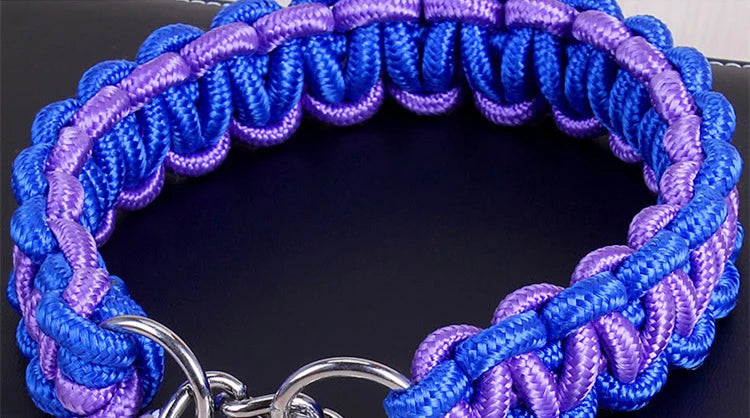 Wide Dog Collar Strong Nylon Rope Woven Limited Slip P Chain Collar for Medium Large Dogs German Shepherd Pit Bull Rottweiler