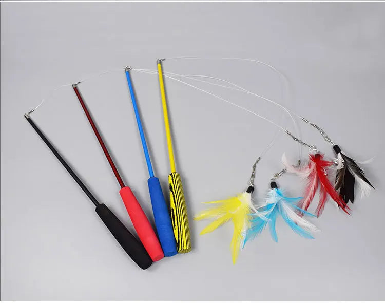 Interactive Cat Feather Toy Feather Teaser Stick Wand Pet Retractable Feather Bell Refill Replacement Catcher Product for Kitten